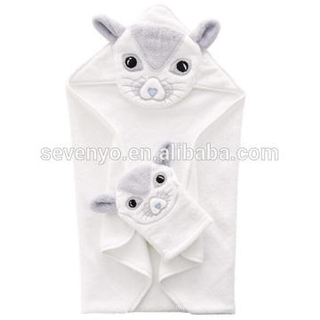 Cute animal baby towel 100% high quality organic Bamboo Soft white color Hooded Baby Bath Towel HDT-9012 in China factory